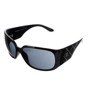 Chanel CC Logo Swarovski Crystals Black Acetate Square Sunglasses Tinted Lenses